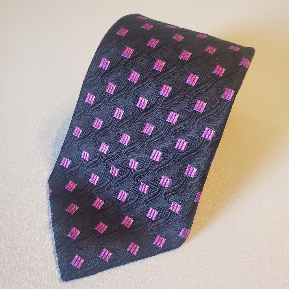 Robert Talbott Necktie Men's Black Pink Geometric Silk Classic Size Handsewn USA